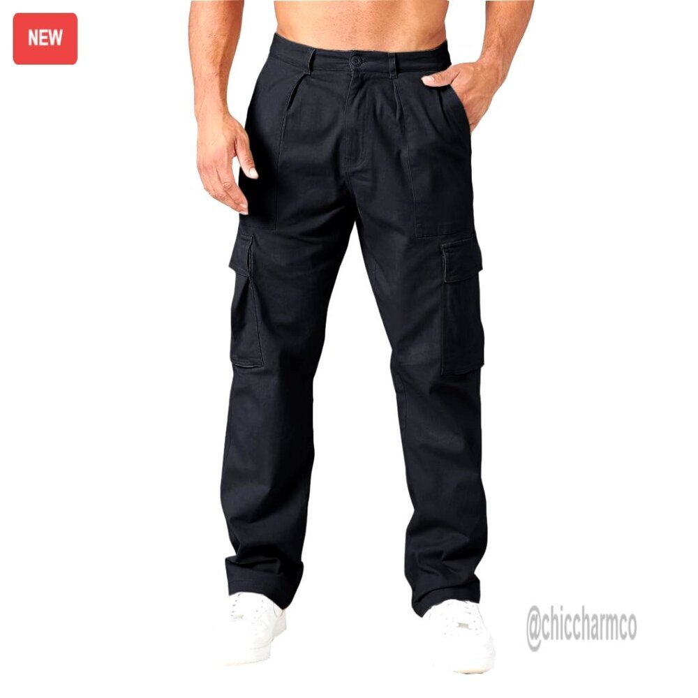 Men's Casual Cargo Pants Cotton Stretch Elastic Waist Relaxed Fit Work Pants